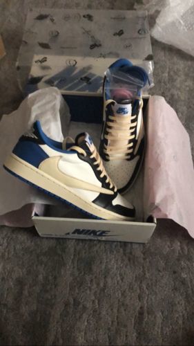 Fragment Design X Travis Scott X Air Jordan 1 Retro Low ‘Sail Black Military Blue’ photo review